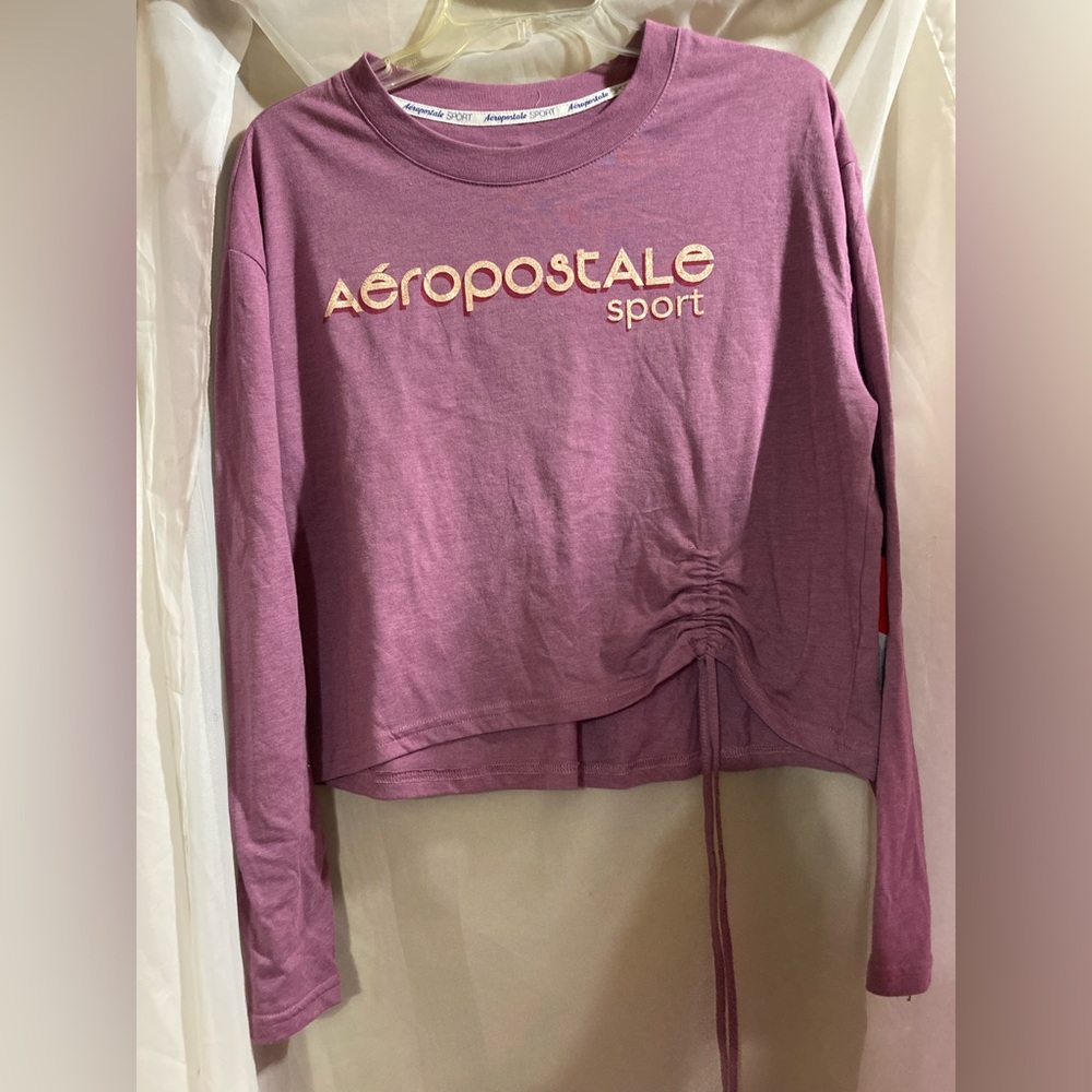 Aeropostale Mauve Cropped Drawstring Long Sleeve Top